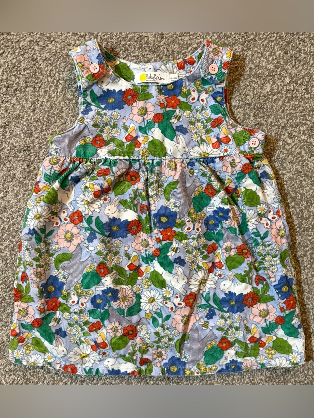 Baby Boden Blue Floral & Bunny Cord Dress